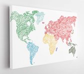 Onlinecanvas - Schilderij - Vector Wereldkaart Potlood Geschetst Art Horitonzal Horizontal - Multicolor - 80 X 60 Cm