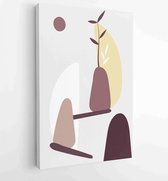 Earth tone boho gebladerte lijntekeningen tekenen met abstracte vorm. Abstract Plant Art-ontwerp voor print, omslag, behang, minimale en natuurlijke kunst aan de muur. 2 - Moderne