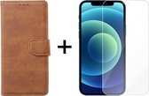 iPhone 13 Mini hoesje bookcase bruin apple wallet case portemonnee hoes cover hoesjes - 1x iPhone 13 Mini screenprotector