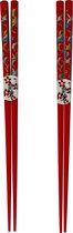 DongDong - Eetstokjes Japanse stijl - 2 paar - Kraanvogel motief - 22,5 cm - Rood