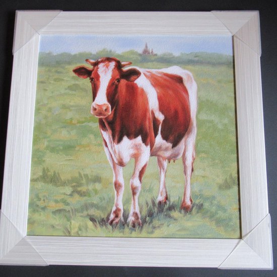 Schilderij rood bonte koe in lijst