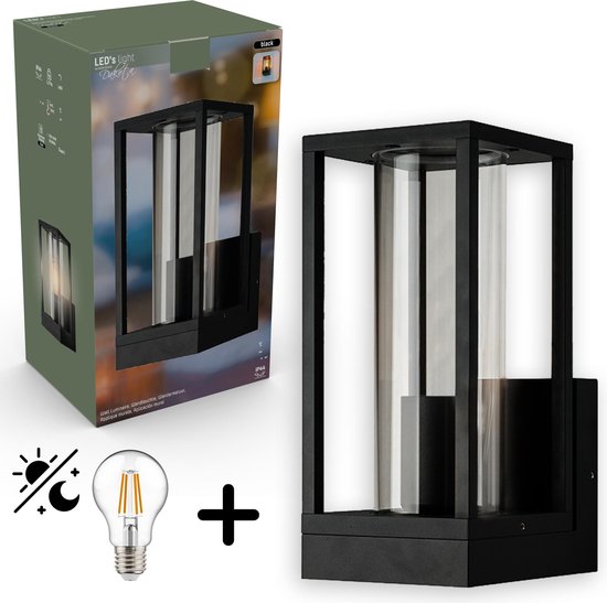 Proventa Glasso LED Wandlamp met dag en nachtsensor - Warm wit licht - Zwart