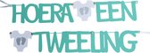 Letterslinger Hoera een tweeling, twins, mintgroen