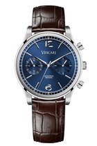 Luxe Heren Horloge - Zilveren Chronograaf – Blauwe Wijzerplaat – Vescari – Chestor - Ø 40 mm