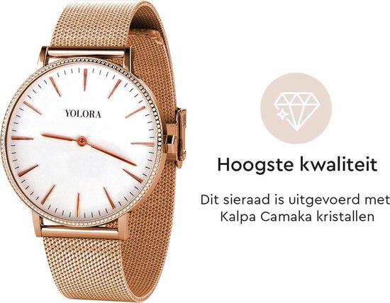 Yolora Luxe Giftbox - Rosé kleurige Armband en RVS Horloge - 130 Kalpa Camaka Kristallen - 18K Roségoud Verguld - Rose Gold - Vrouwen Sieraden - Dames Geschenkdoos - Cadeau doos - Exclusieve Geschenkverpakking - Mooie Cadeauverpakking - Yolora