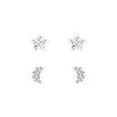 Joy|S - Zilveren ster en maan oorbellen - set 2 paar - kristal