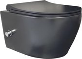 Aloni AL66700 - WC suspendu sans monture avec poignée - Robinet de bidet intégré en acier inoxydable (froid/chaud) - Zwart mat