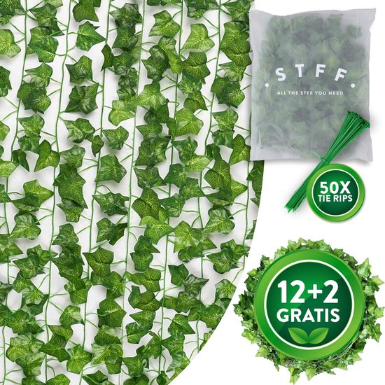 STFF & Co® Klimop Slinger - 14 Stuks – Nep Klimop Planten – Hangplant – Kunsthaag – Klimop Kunstplant – Nepplanten Voor Binnen & Buiten