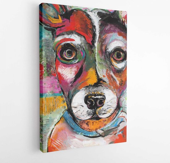 Kleurrijke pop-art stijl hond schilderij Rat Terrier - moderne kunst canvas - verticaal - 1216932499 - 80*60 Vertical