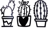 Wandbord Set Cactussen- Muurdecoratie- Wanddecoratie- Hout- Zwart