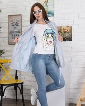 Dames Spijkerjas 2021 Lente Herfst Mode Print Stiksels Vrouwen Denim Jas Pocket Losse Lange Mouwen Single Breasted Lady Casual Shirt Jas