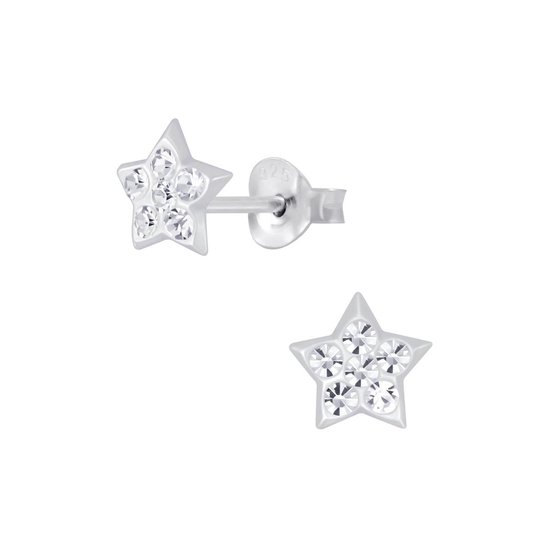 Joy|S - Zilveren ster oorbellen - 6.5 mm - wit kristal