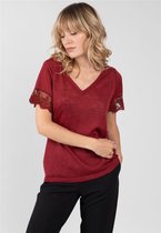 DEELUXE T-shirt met linnen effect en kant DIVINE Red Brown