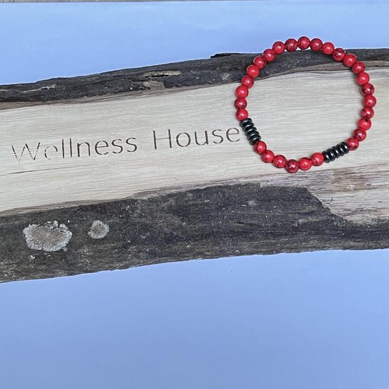 Wellness-House | Armband Hematiet Rode Turquoise | Natuurstenen Armband | Hematiet | Rode Turquoise | 6mm Kralen | Vriendschapsarmband | Polsmaat tot 17,5 cm | Evenwichtig | Aardend | Stoer | Zen