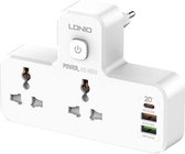 LDNIO 2 voudig internationale stopcontact splitter met 2x USB-A, 1x USB-C en nachtlamp