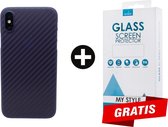 Backcase Carbon Hoesje iPhone XS Max Blauw - Gratis Screen Protector - Telefoonhoesje - Smartphonehoesje