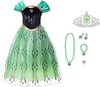 prinsessenjurk groen - kroon - juwelenset