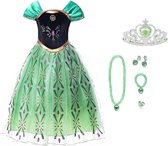 Prinsessenjurk meisje - groene verkleedjurk - Anna jurk - Het Betere Merk - Prinsessen speelgoed - maat 110/116 (120)- Verkleedkleren Meisje- Tiara - Kroon - Juwelen - Verjaardag m