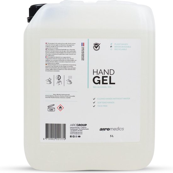 Hygienische Handgel 5 liter -Hygienic Handgel 5L - Vrij van Microplastics  - Alcoholgel