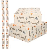 4x Rollen Inpakpapier/cadeaupapier honden thema taupe 300 x 70 cm - Cadeauverpakking kadopapier