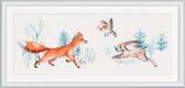 Dutch Stitch Brothers - DIY borduurpakket - DSB008A - Bos dieren - Wit Aida - 10 x 30 cm