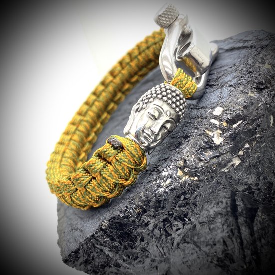 Paracord Armband met 925 Zilveren 3D Buddha Bedel (Spacer) van 12 gram Zilver, Stainless Steel (RVS) slot verstelbaar in 3 maten .