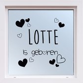 Raamsticker Geboorte Met Hartjes -  Zwart -  120 x 120 cm  - raam en deurstickers - geboorte stickers  alle - Muursticker4Sale