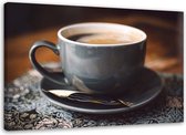 Trend24 - Canvas Schilderij - Beker Met Koffie - Schilderijen - Voedsel - 60x40x2 cm - Grijs