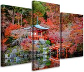 Trend24 - Canvas Schilderij - Japanse Tuin - Drieluik - Landschappen - 150x100x2 cm - Rood