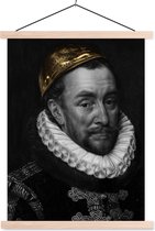 Posterhanger incl. Poster 60x80 cm - Schoolplaat - Willem van Oranje - Adriaen Thomasz - Zwart - Wit - Textielposter - Blanke latten