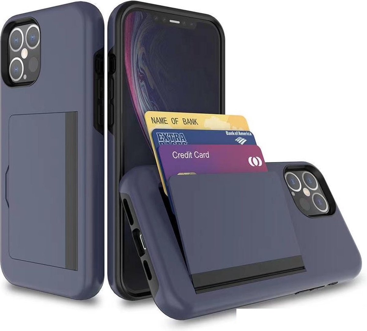 FMF - telefoonhoesje - creditcardhouder - iphone 11 PRO MAX - creditcard hoesje - donkerblauw