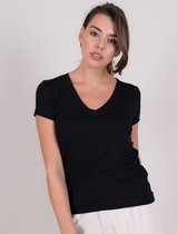 Dames t shirt zwart viscose kortemouw met V neck - BERLIN