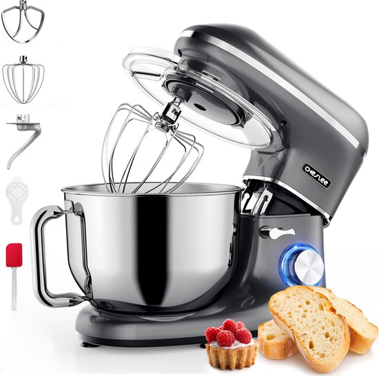 Cheflee Keukenmachine - 1500W - Keukenrobot - RVS Mengkom (5,5 L) - Complete Mixer met Garde, Deeghaak en Menghaak - Inclusief Accessoires Cheflee Keukenmachine - 1500W - Keukenrobot - RVS Mengkom (5,5 L) - Complete Mixer met Garde, Deeghaak en Menghaak - Inclusief Accessoires