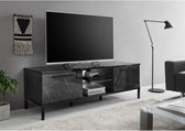 TV Kast 2 Deurs - Zwart Lak / Zwart Marmer - L 156 x D 51 x H 50 cm - MANTOVA