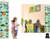 Bob Online ™ - Babykameraccessoires - Groeimeter Babykamer en Kinderkamer Safaridieren Ontwerp - Canvas - Meetlat Kind Hout – 124.5 x 25.5 cm - Decoratie Meetlint - Wanddecoratie -