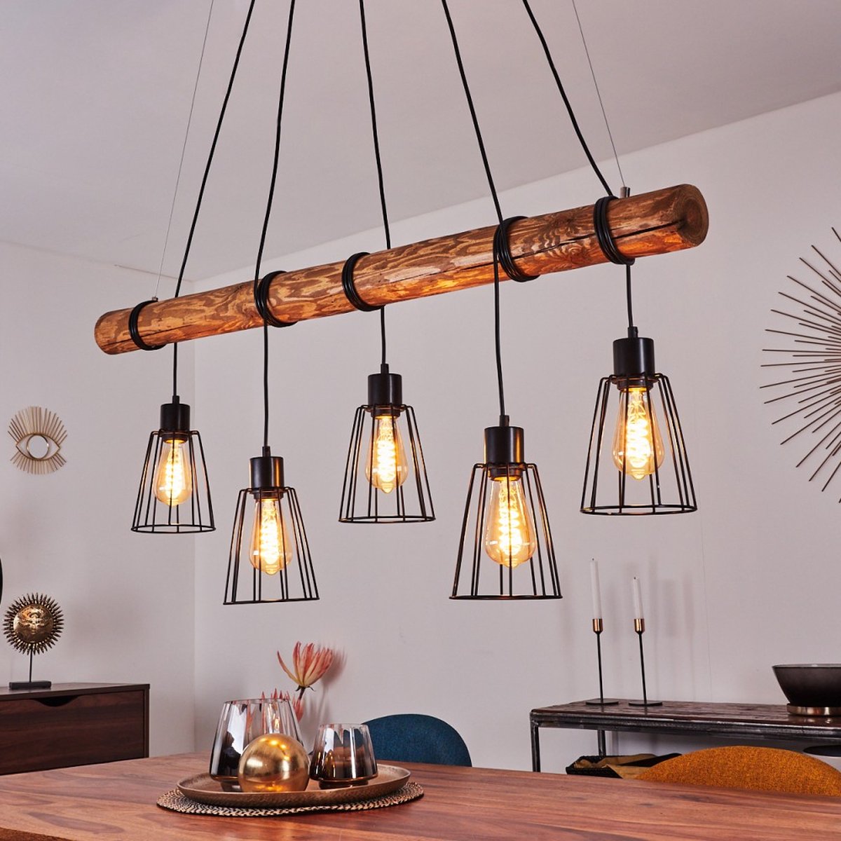Belaniain.nl - vintge Scandinavisch Boho-stijl E27 fitting,hanglamp zwart, bruin, 5 lichts,Industrieel, modern, retro hanglamp voor Eetkamer, slaapkamer, woonkamer