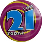 Verjaardagsbutton - 21 jaar - XL button - i am 21 today - 14 cm metaal