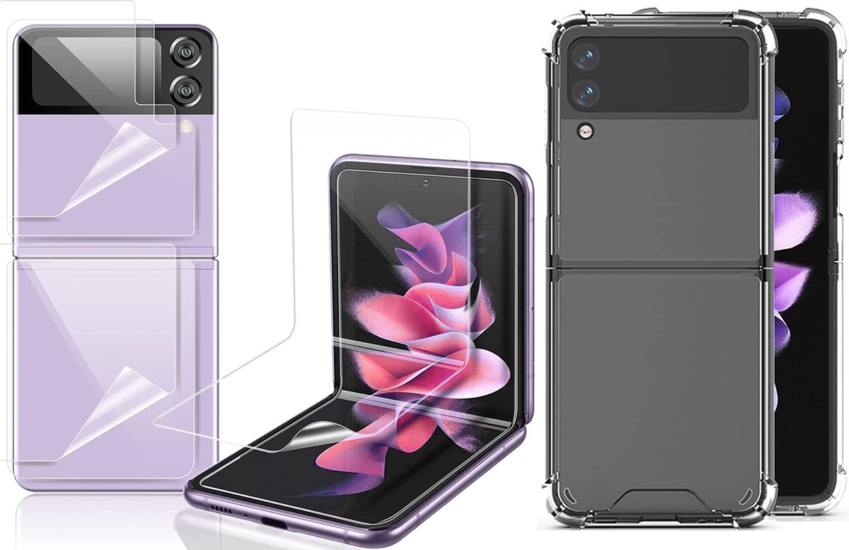 Hoesje geschikt voor Samsung Galaxy Z Flip 3 - Screenprotector Full - Transparant Siliconen Shock Proof Case met Versterkte rand en Screen Protector