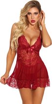 Erotische Nachtjurkje Mesh & Lace Babydoll Rood - Hoogwaardige kwaliteit - Mooi design - Sexy kanten jurkje -  Lingerie erotisch jurk - Lingerie body sexy - Uitdagend voor mannen e