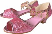 Elsa Prinsessen schoenen roze glitter + bedeltjes maat 32 – binnenmaat 21 cm - bij jurk verkleedkleding