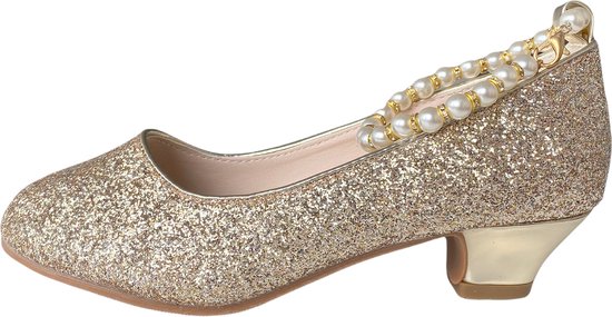 Communie schoenen - Prinsessen schoenen goud glitter met pareltjes - maat  33 | bol.com