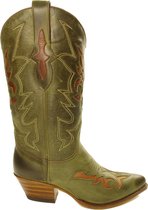 Sendra Boots 12289 Lia Groen Handgemaakte Dames Ibiza Western Laarzen Hoge Hak Ronde Spitse Neus Treklussen Gebogen Bovenkant Schacht Echt Leer Maat 37