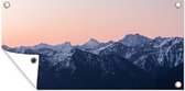 Wanddecoratie buiten Alpen - Berg - Zonsondergang - Sneeuw - 160x80 cm - Tuindoek - Buitenposter