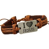 Fako Bijoux® - Bracelet - Cuir - I Love Jesus - Marron