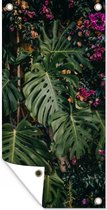Tuinposter Monstera (gatenplant) achtergrond - 40x80 cm - Wanddecoratie Buiten - Tuinposter - Tuindoek - Schuttingposter - Tuinschilderij