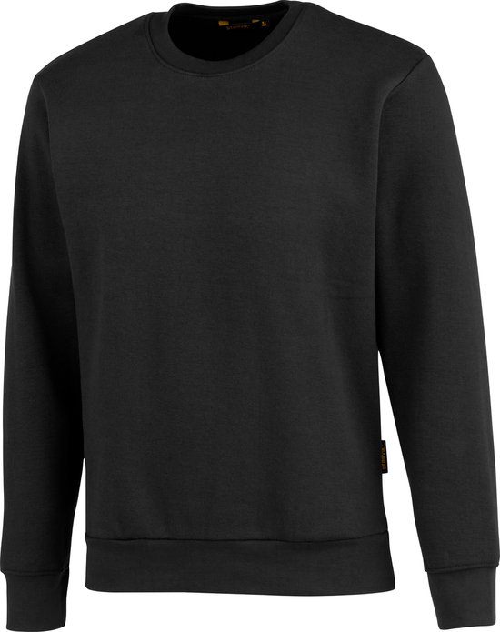 Sweatshirt noir à col rond STØRVIK, couleur unie, manches longues et poignets.