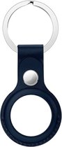 Geschikt voor Apple AirTag Sleutelhanger - PU Leer Hoesje geschikt voor AirTag Apple - 1 stuk - Donker Blauw