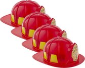 4x stuks rode plastic brandweerhelm voor volwassenen - Carnaval verkleed hoeden