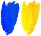 4x stuks grote veer/veren/struisvogelveren 2x blauw en 2x geel van 50 cm - Decoratie sierveren