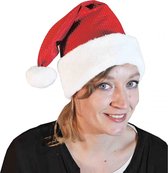 Luxe kerstmuts glimmend rood/wit met pluche voor volwassenen - Kerstaccessoires/kerst verkleedaccessoires